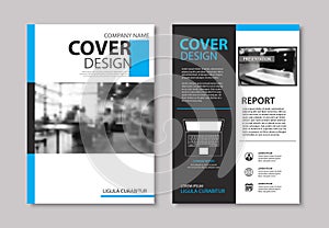 Set of blue cover and layout brochure, flyer, poster, annual rep