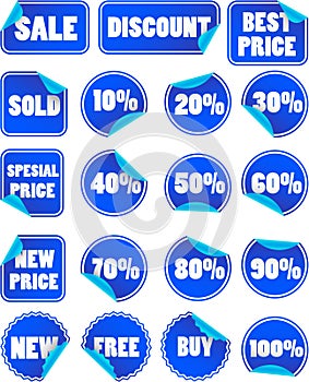 Set of blue discount price labels