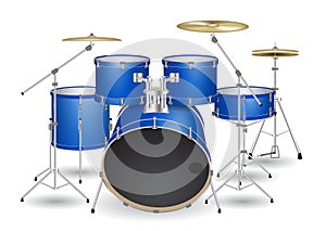 set of blue drum kit isolated on white. 3D Render..