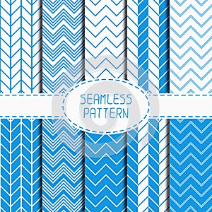 Set of blue fashion geometric seamless pattern