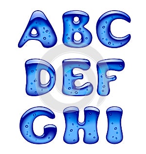 Set of blue gel, ice and caramel alphabet capital letters isolated on white