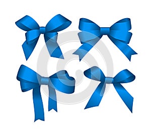 Set of blue gift bows. Vector illustration