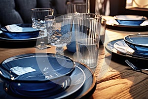 A set of blue glassware