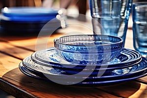 A set of blue glassware