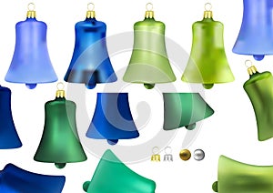 Set of Blue and Green Xmas Bells