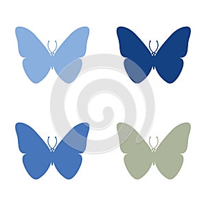 Set of blue and grey butterflies. on white background. Vector illustration