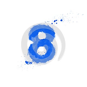 set of blue grunge numbers, paint splashes, digital painting, eight