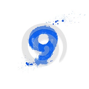 set of blue grunge numbers, paint splashes, digital painting, nine