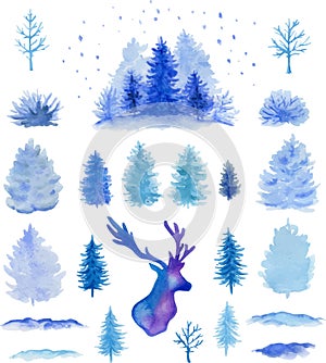 Vector watercolor Christmas design elements