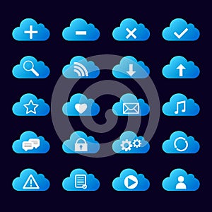 Set of blue icons cloud