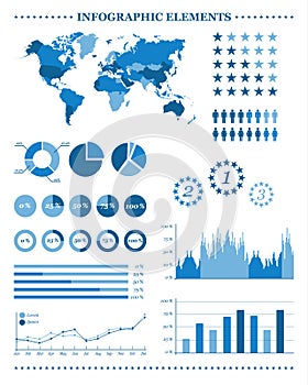 Set of blue infographic elements, demographic and geographic