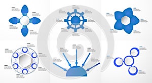 Set of blue infographics elements with paper cut and digital craft. Charts for business presentation, template, web banner and mo