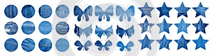 Set of Blue Jeans Butterfly. Denim Background Star Shape Collection