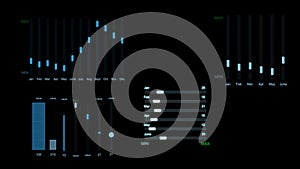 Set of blue line graph equalizer on black background