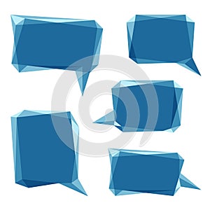 Set of blue low polygon 3d abstract speech bubbles.