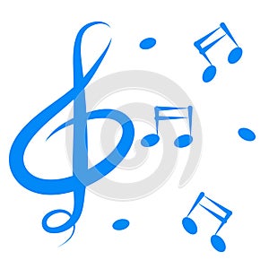 Set of blue music notes icons and violin key