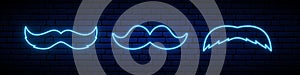 Set of 3 blue neon mustache icons.