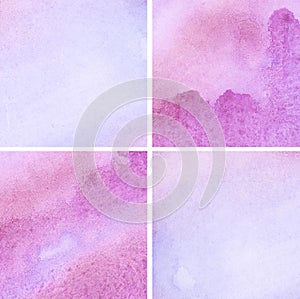 Set of blue pink purple watercolor backgrounds