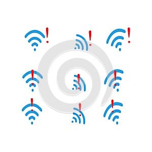 Set Of Blue red alert Wifi disconnect not working Icon Vector
