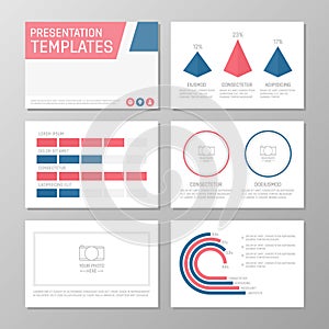 Set of blue and red template for multipurpose presentation slides. Leaflet, annual report, book cover design.