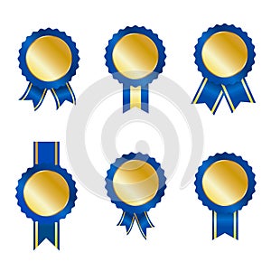 Set of blue ribbon badges. Vector illustration