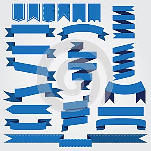 Set of blue ribbon baner icon