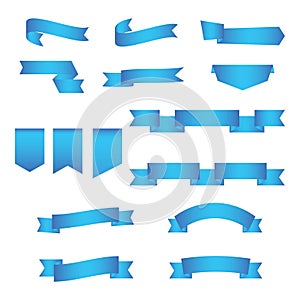 Set of blue ribbon baner icon