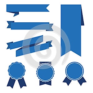 Set of blue ribbon banner icon