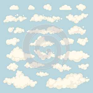 Set of blue sky, clouds. icon shape. different. Collection label, symbol. Graphic element vector. design for logo, web and print.