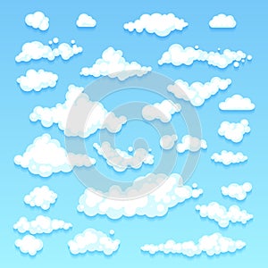 Set of blue sky, clouds. icon shape. different. Collection label, symbol. Graphic element vector. design for logo, web and print.