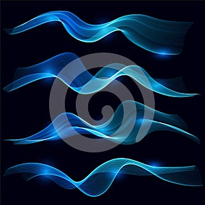 Set of blue smoke wave in dark background