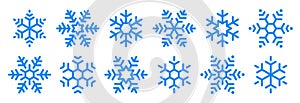 Set blue snowflake icons collection isolated on white background