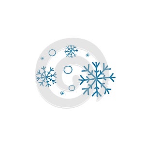 A set of blue snowflakes. Drawing in a doodle. Vector Illustration by hand. Symbol weather