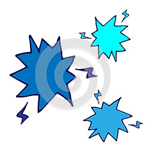 Set of blue speech bubble on white background. comic book scene concept. hand drawn vector. boom speech bubble with thunderbolt. d