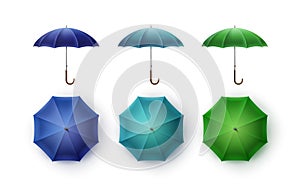Set of Blue Turquoise Green Rain Umbrella Sunshade