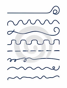 Set of blue underlines isolated on white background. Drawn by hand. photo