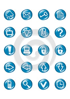 Set of blue vector glass button icons