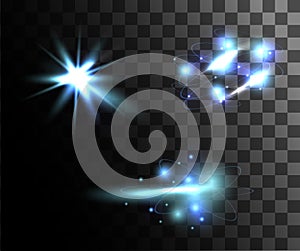 Set of blue vector light effects glowing light rings with particles decoration isolated on the transparent background website page