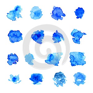 Un conjunto compuesto por azul acuarela pintar manchas a manchas 