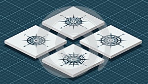 Set of isometric compass roses