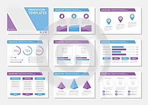 Set of blue and violet template for multipurpose presentation slides. Leaflet, annual report, book cover design.