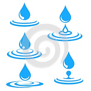 Set of blue water drop and splash, vector illustration
