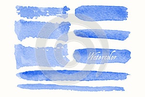 Set of blue watercolor blobs and spots photo