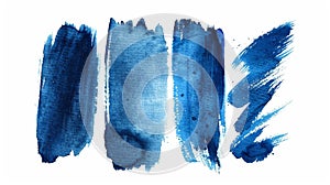 Set of Blue Watercolor Strokes on White Background