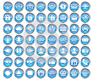 Set of blue web, multimedia and business icons