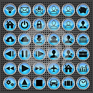Set of blue web, multimedia and business icons