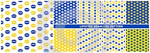 Set of blue yellow lipstick seamless pattern
