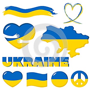 Set of blue and yellow symbols of Ukraine