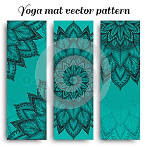 Set of blue yoga mat vector pattern