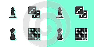 Set Board game of checkers, Chess, Chip for board and Game dice icon. Vector